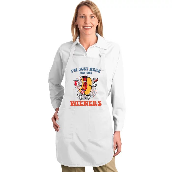 Hot Dog IM Just Here For The Wieners 4th Of July Full-Length Apron With Pocket