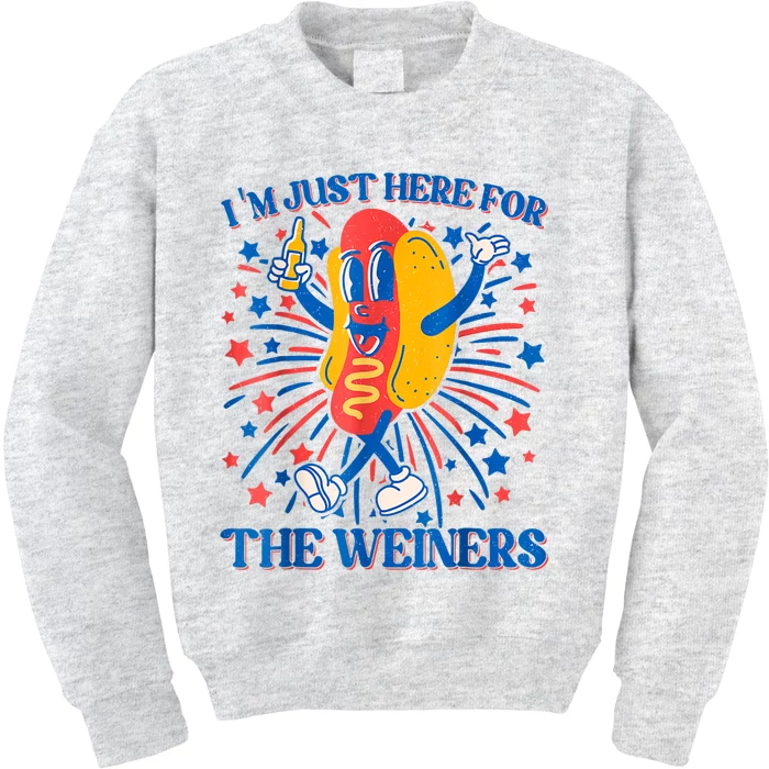 Hot Dog Im Just Here For The Wieners 4Th Of July Kids Sweatshirt