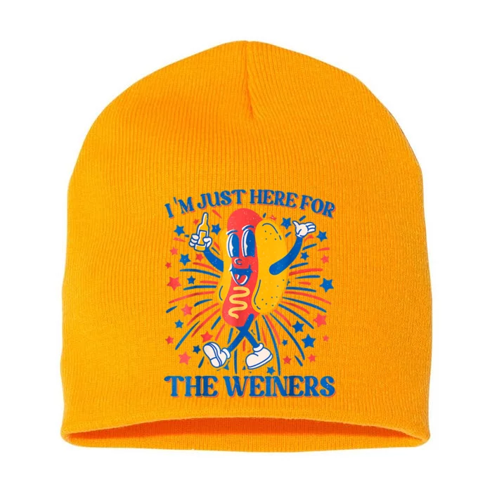 Hot Dog Im Just Here For The Wieners 4Th Of July Short Acrylic Beanie