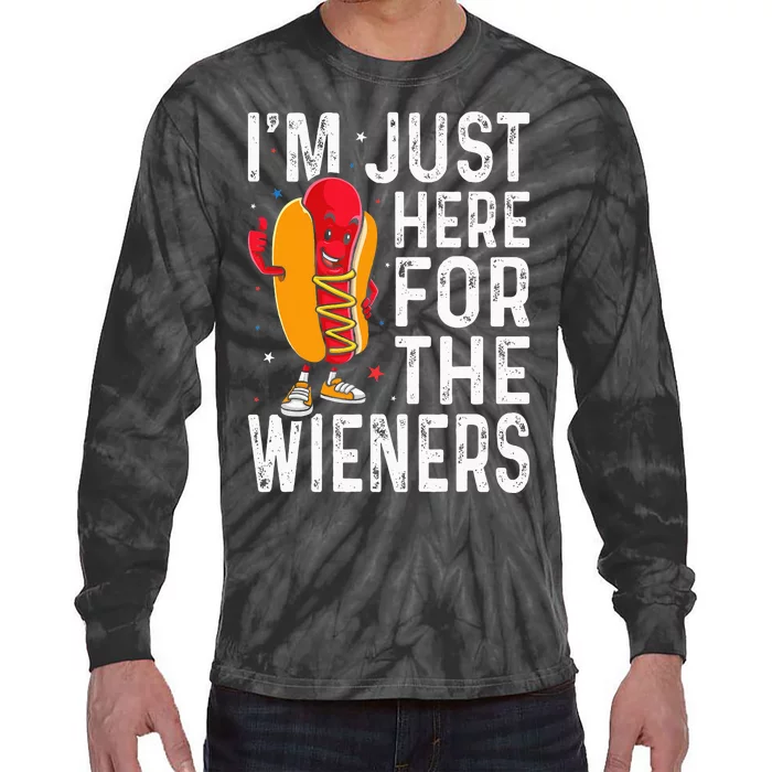 Hot Dog IM Just Here For The Wieners 4th Of July Tie-Dye Long Sleeve Shirt