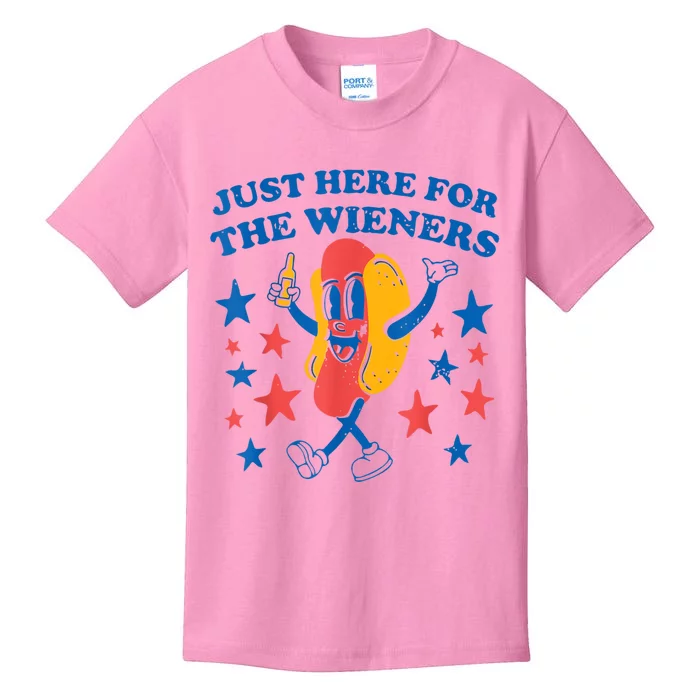 Hot Dog Im Just Here For The Wieners 4Th Of July Kids T-Shirt