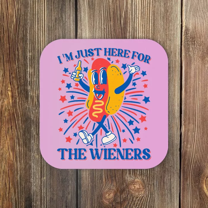 Hot Dog IM Just Here For The Wieners 4th Of July Coaster