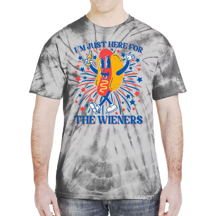 Hot Dog IM Just Here For The Wieners 4th Of July Tie-Dye T-Shirt