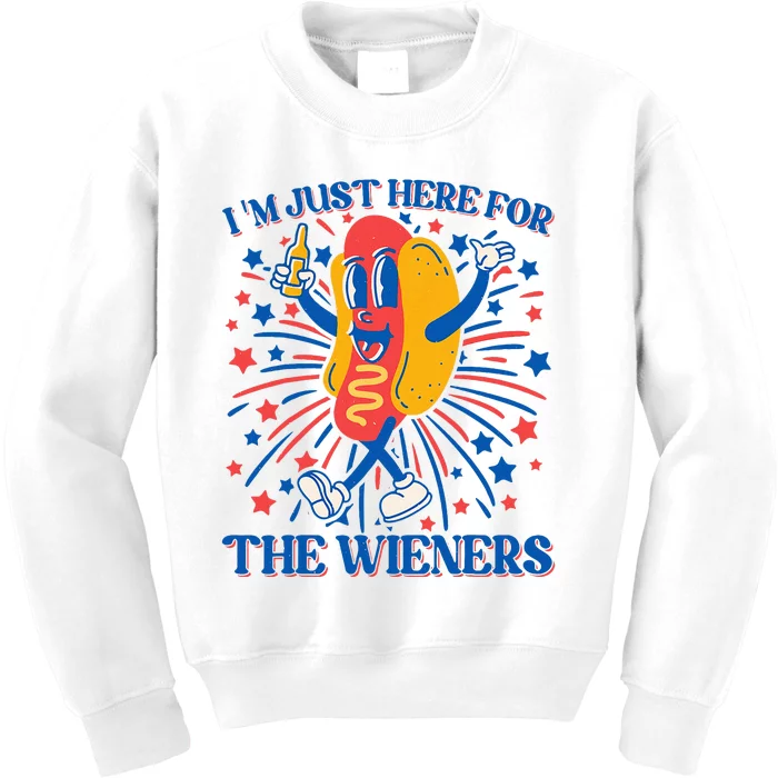 Hot Dog IM Just Here For The Wieners 4th Of July Kids Sweatshirt