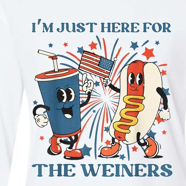 Hot Dog Im Just Here For The Wieners 4Th Of July Womens Cotton Relaxed Long Sleeve T-Shirt