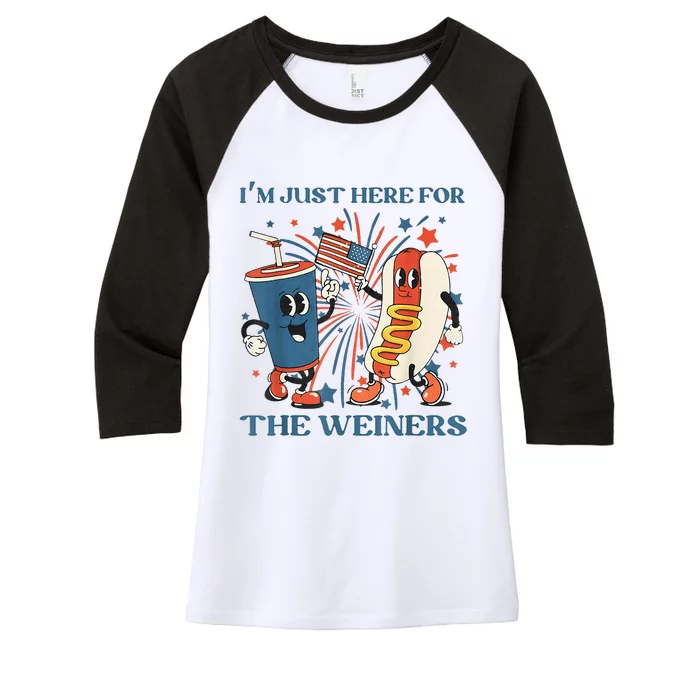 Hot Dog Im Just Here For The Wieners 4Th Of July Women's Tri-Blend 3/4-Sleeve Raglan Shirt