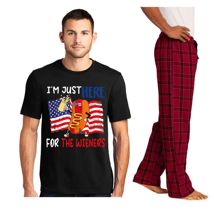 Hot Dog IM Just Here For The Wieners 4th Of July Usa Flag Pajama Set