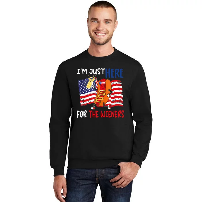 Hot Dog IM Just Here For The Wieners 4th Of July Usa Flag Tall Sweatshirt