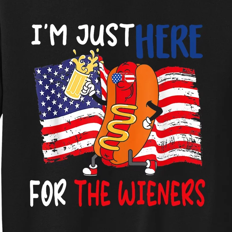 Hot Dog IM Just Here For The Wieners 4th Of July Usa Flag Tall Sweatshirt