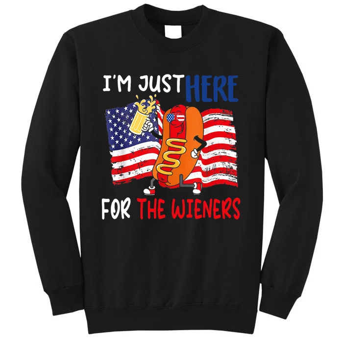 Hot Dog IM Just Here For The Wieners 4th Of July Usa Flag Tall Sweatshirt