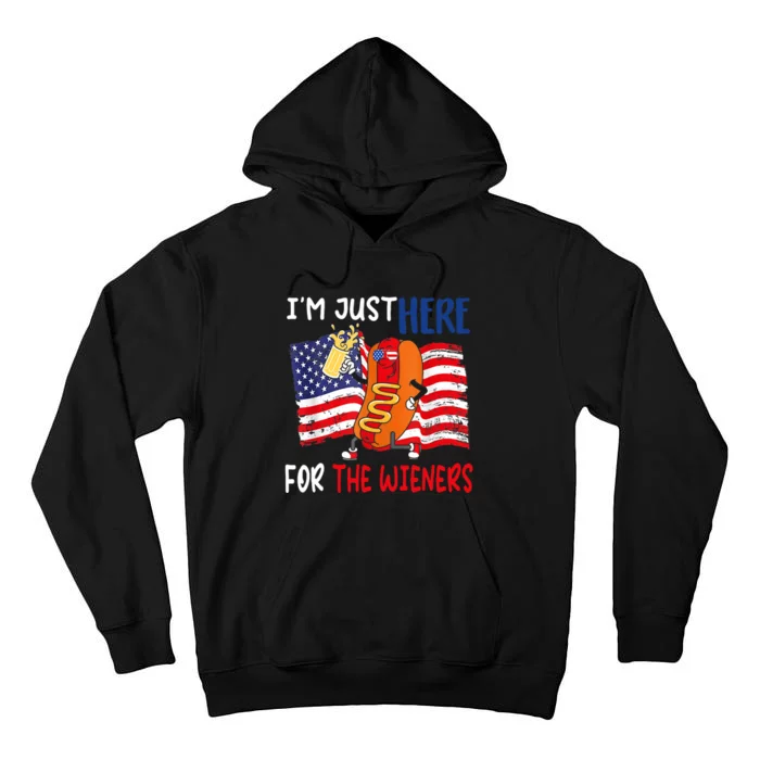 Hot Dog IM Just Here For The Wieners 4th Of July Usa Flag Tall Hoodie