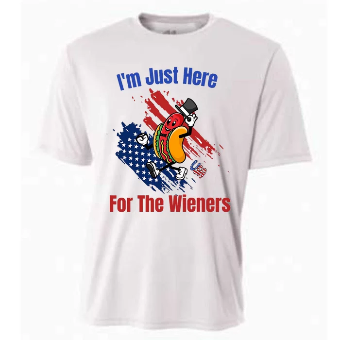 Hot Dog Im Just Here For The Wieners 4th Of July Funny Cooling Performance Crew T-Shirt