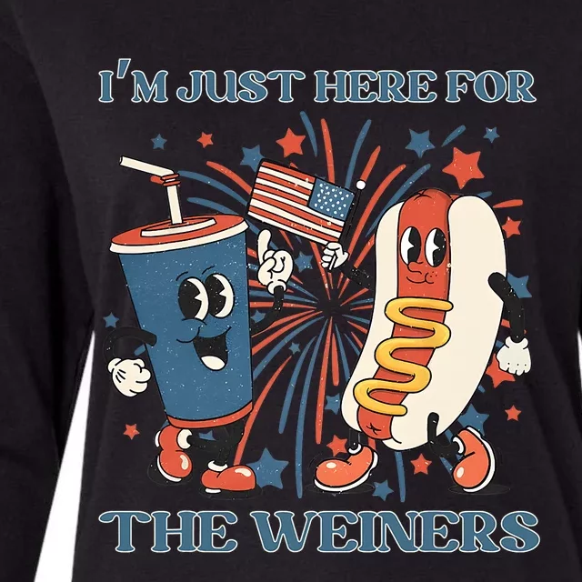 Hot Dog Im Just Here For The Wieners 4Th Of July Womens Cotton Relaxed Long Sleeve T-Shirt