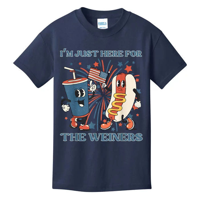 Hot Dog Im Just Here For The Wieners 4Th Of July Kids T-Shirt