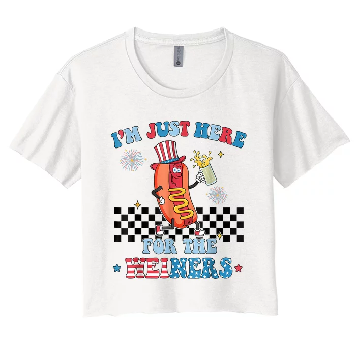 Hot Dog Im Just Here For The Wieners 4Th Of July Women's Crop Top Tee