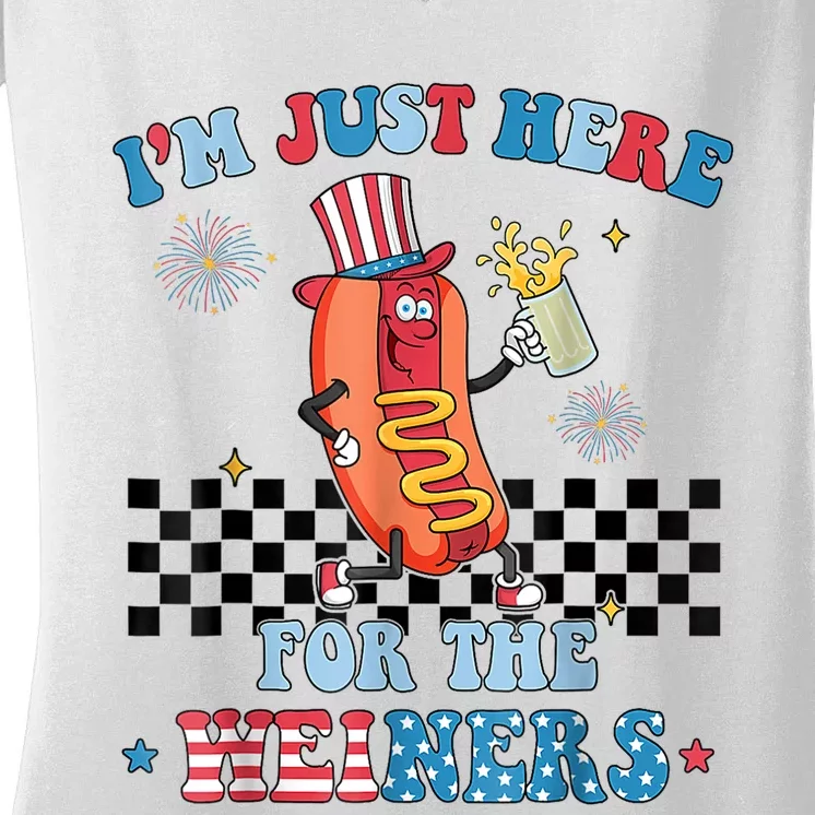 Hot Dog Im Just Here For The Wieners 4Th Of July Women's V-Neck T-Shirt