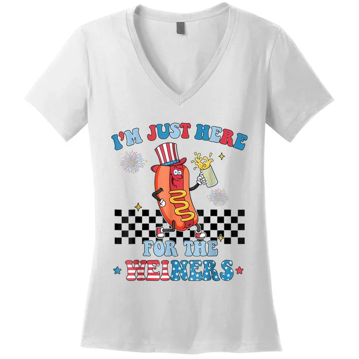 Hot Dog Im Just Here For The Wieners 4Th Of July Women's V-Neck T-Shirt