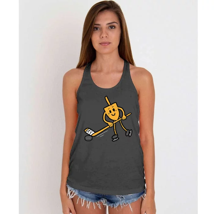 Hanukkah Dreidel Ice Hockey Chanukah Jewish Women's Knotted Racerback Tank