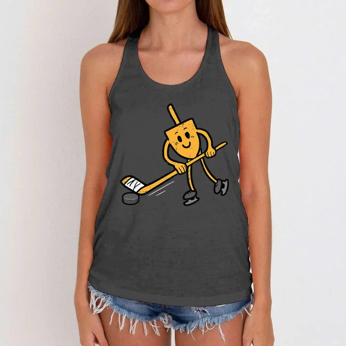 Hanukkah Dreidel Ice Hockey Chanukah Jewish Women's Knotted Racerback Tank