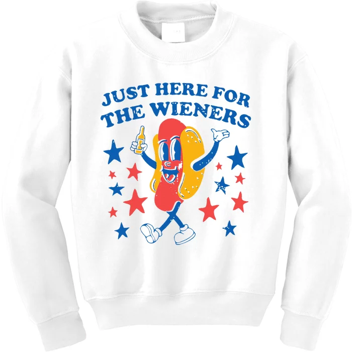 Hot Dog Im Just Here For The Wieners 4Th Of July Kids Sweatshirt