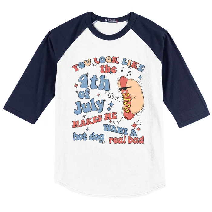 Hot Dog Im Just Here For The Wieners 4Th Of July Men Women Baseball Sleeve Shirt