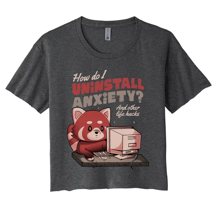 How Do I Uninstall Anxiety Cute Red Bear Women's Crop Top Tee