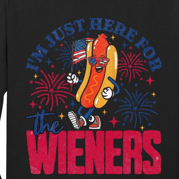 Hot Dog IM Just Here For The Wieners 4th Of July Gift Tall Long Sleeve T-Shirt