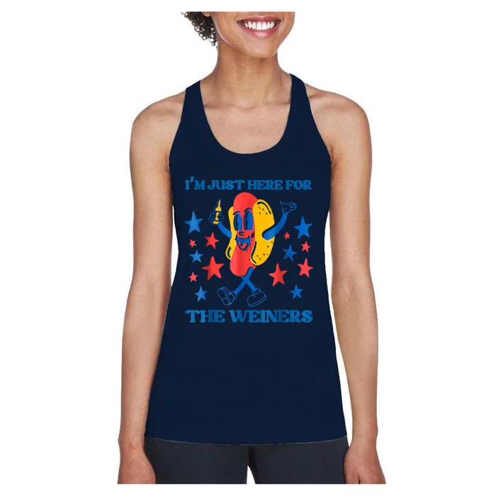 Hot Dog Im Just Here For The Wieners 4Th Of July Women's Racerback Tank