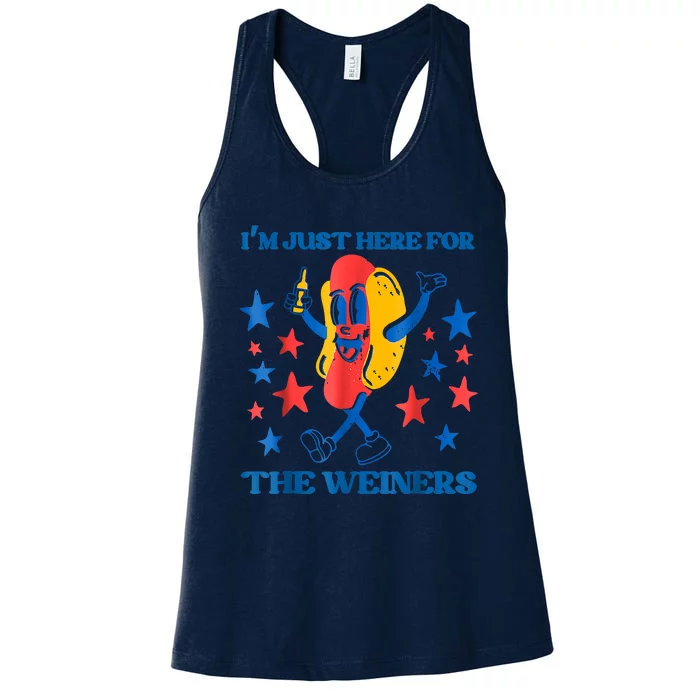 Hot Dog Im Just Here For The Wieners 4Th Of July Women's Racerback Tank