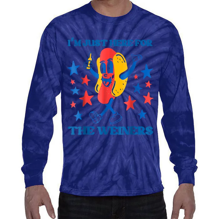 Hot Dog Im Just Here For The Wieners 4Th Of July Tie-Dye Long Sleeve Shirt