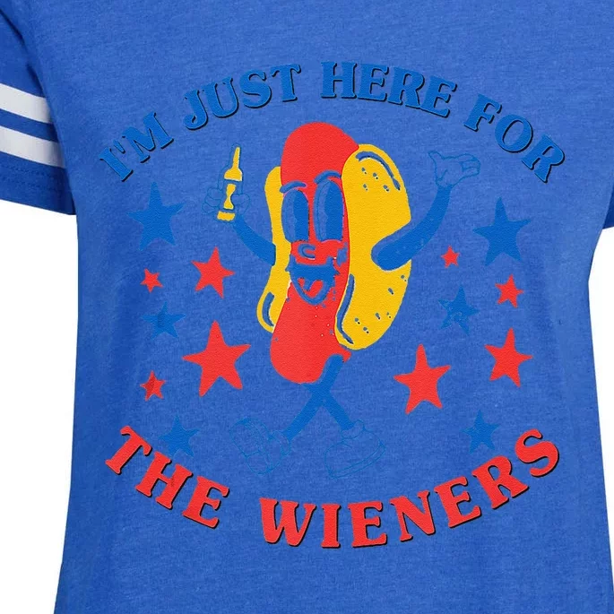 Hot Dog IM Just Here For The Wieners 4th Of July Hot Dog Enza Ladies Jersey Football T-Shirt