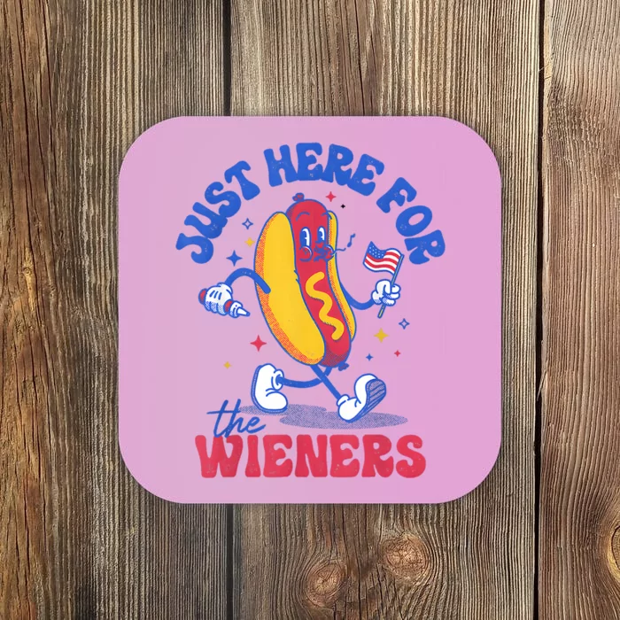 Hot Dog IM Just Here For The Wieners Funny Fourth Of July Coaster