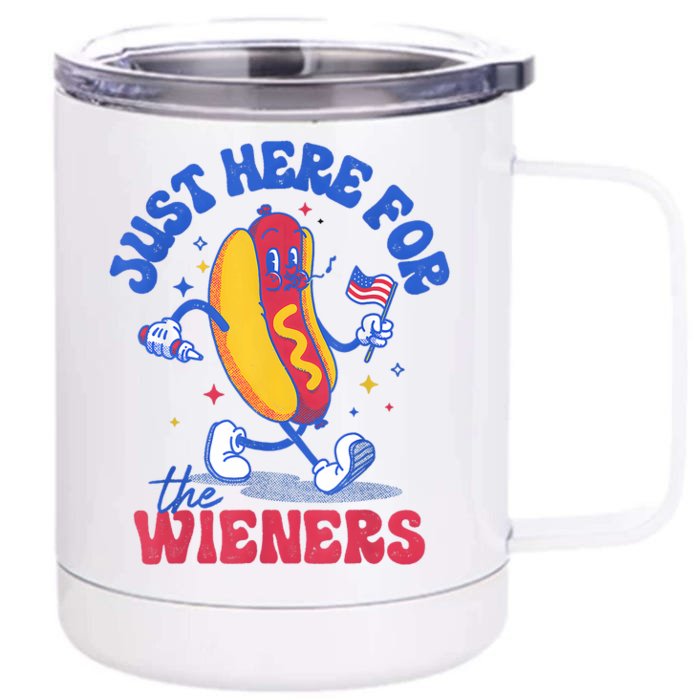 Hot Dog IM Just Here For The Wieners Funny Fourth Of July Front & Back 12oz Stainless Steel Tumbler Cup