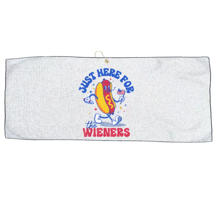 Hot Dog IM Just Here For The Wieners Funny Fourth Of July Large Microfiber Waffle Golf Towel