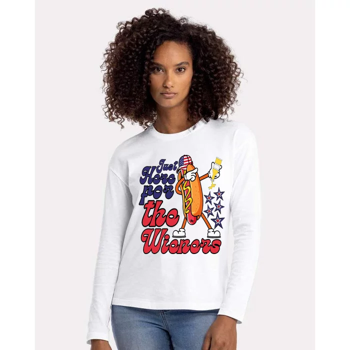 Hot Dog Im Just Here For The Wieners 4Th Of July Womens Cotton Relaxed Long Sleeve T-Shirt