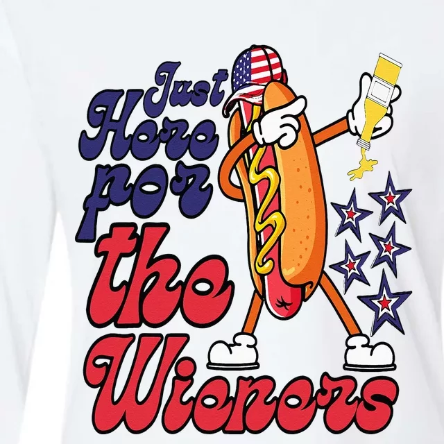 Hot Dog Im Just Here For The Wieners 4Th Of July Womens Cotton Relaxed Long Sleeve T-Shirt