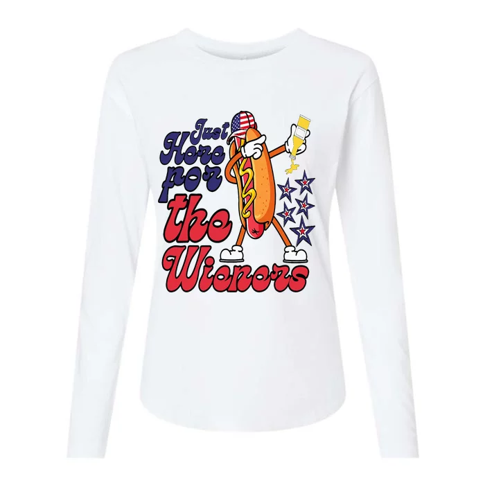 Hot Dog Im Just Here For The Wieners 4Th Of July Womens Cotton Relaxed Long Sleeve T-Shirt