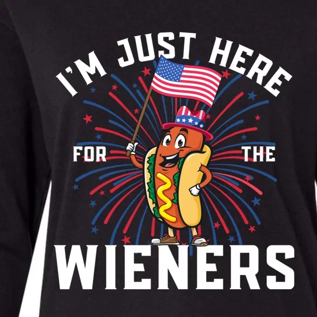 Hot Dog Im Just Here For The Wieners 4Th Of July Womens Cotton Relaxed Long Sleeve T-Shirt