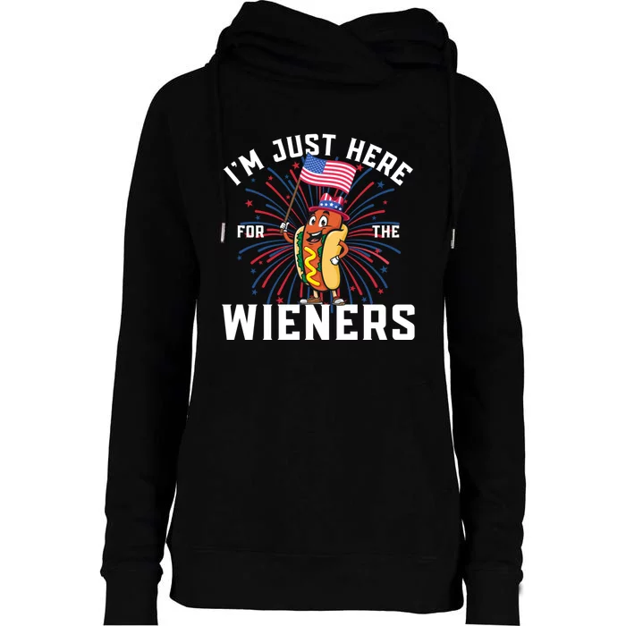 Hot Dog Im Just Here For The Wieners 4Th Of July Womens Funnel Neck Pullover Hood