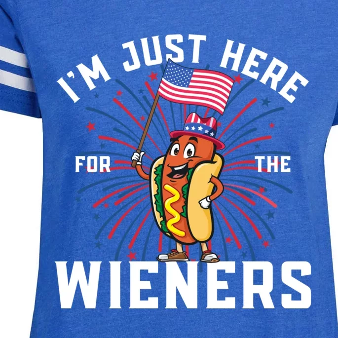 Hot Dog Im Just Here For The Wieners 4Th Of July Enza Ladies Jersey Football T-Shirt