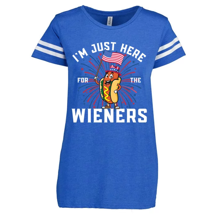 Hot Dog Im Just Here For The Wieners 4Th Of July Enza Ladies Jersey Football T-Shirt