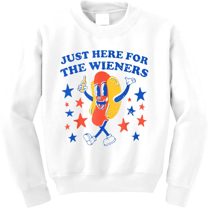 Hot Dog Im Just Here For The Wieners 4th Of July Funny Kids Sweatshirt