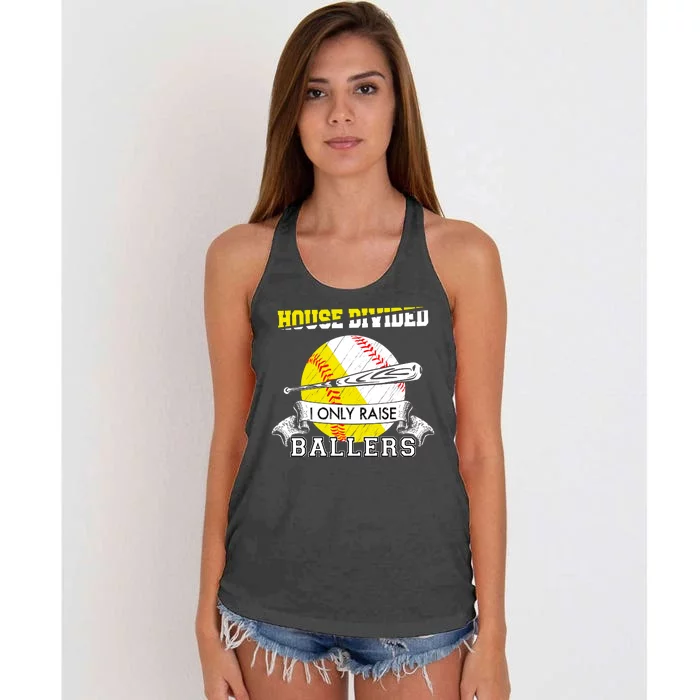 House Divided I Only Raise Ballers Baseball Softball Mom And Dad Women's Knotted Racerback Tank