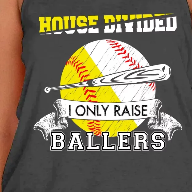 House Divided I Only Raise Ballers Baseball Softball Mom And Dad Women's Knotted Racerback Tank