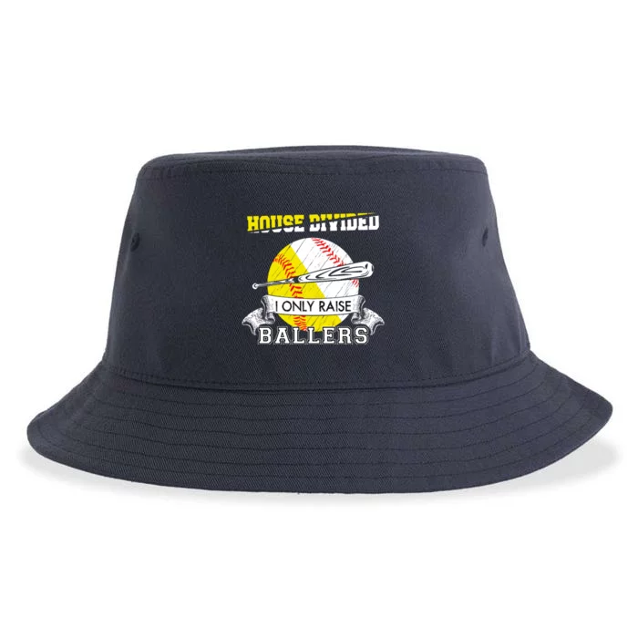 House Divided I Only Raise Ballers Baseball Softball Mom And Dad Sustainable Bucket Hat