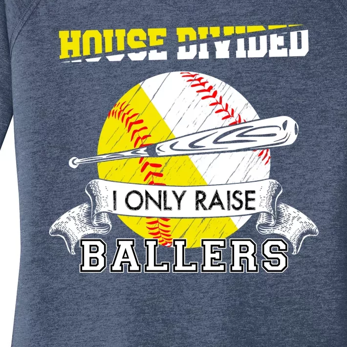 House Divided I Only Raise Ballers Baseball Softball Mom And Dad Women's Perfect Tri Tunic Long Sleeve Shirt