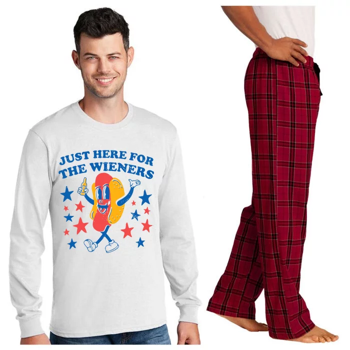 Hot Dog Im Just Here For The Wieners 4Th Of July Funny Long Sleeve Pajama Set