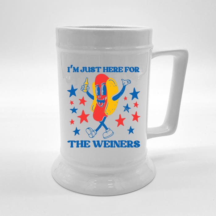 Hot Dog Im Just Here For The Wieners 4Th Of July Front & Back Beer Stein