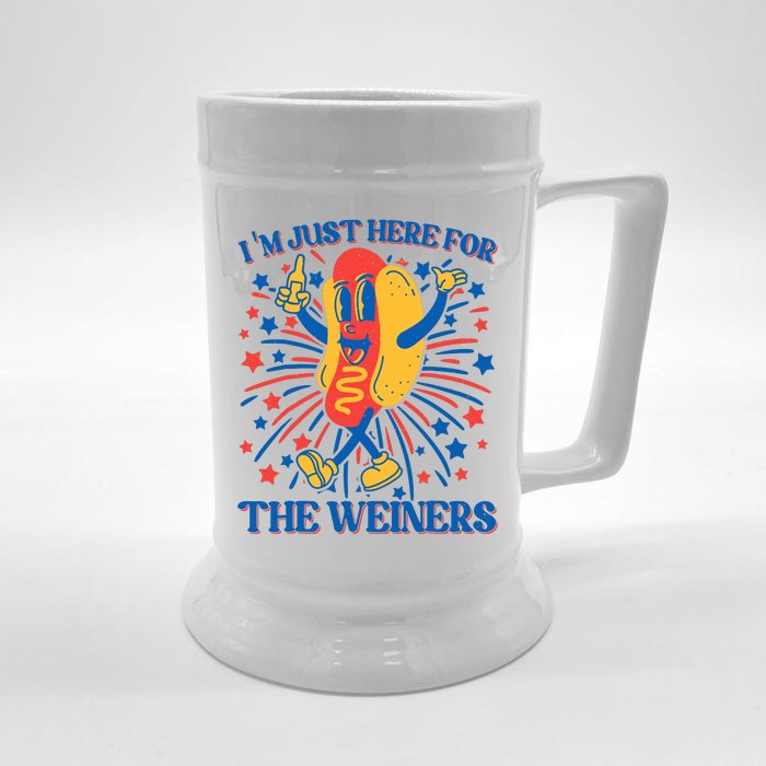 Hot Dog Im Just Here For The Wieners 4Th Of July Front & Back Beer Stein