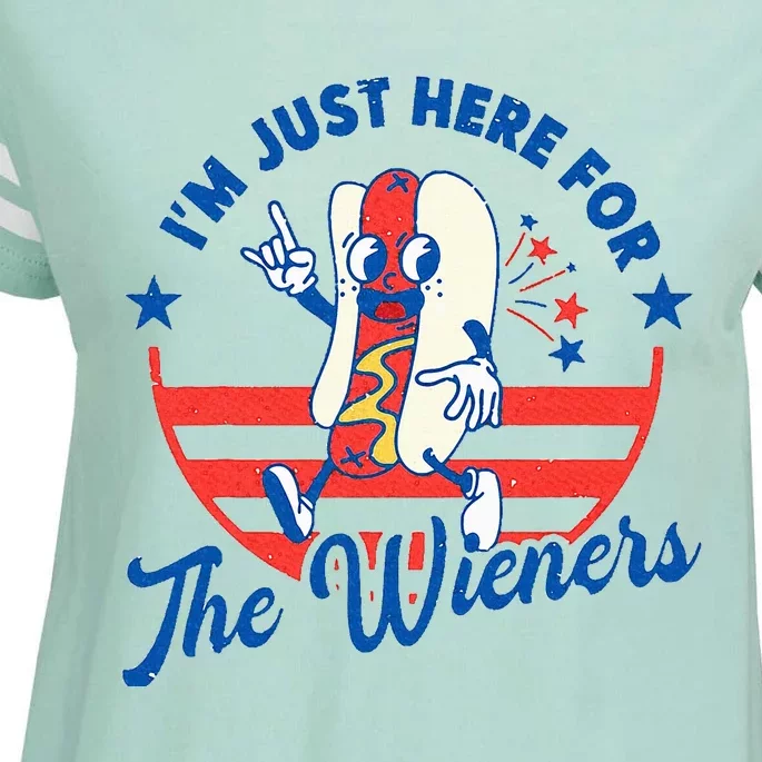 Hot Dog IM Just Here For The Wieners 4th Of July Enza Ladies Jersey Football T-Shirt